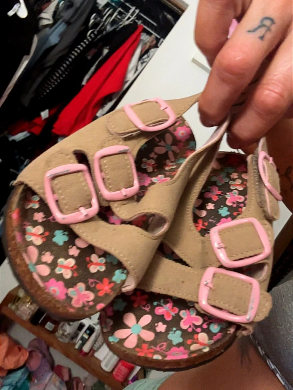 Toddler bright play shoes-worn/good condition (size 5) , & sandals (NEW) size 5